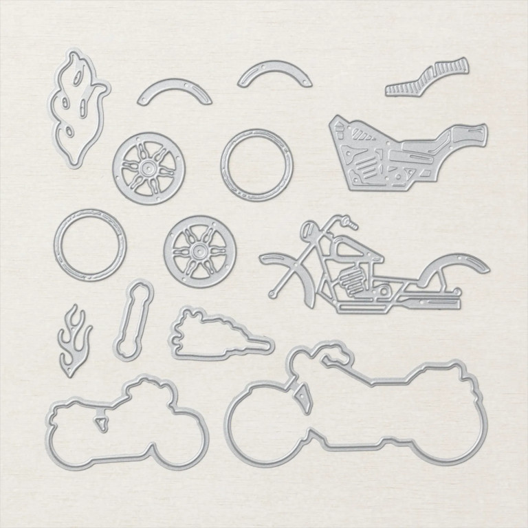 Retired Stampin' Up BECANE LEGENDAIRE Stamps + LEGENDARY RIDE Dies, motorcycle