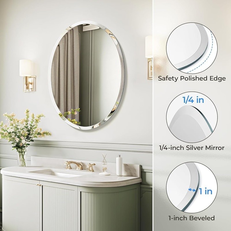 Frameless Oval Mirror High Definition Easy Install Wall Decor Bathroom New
