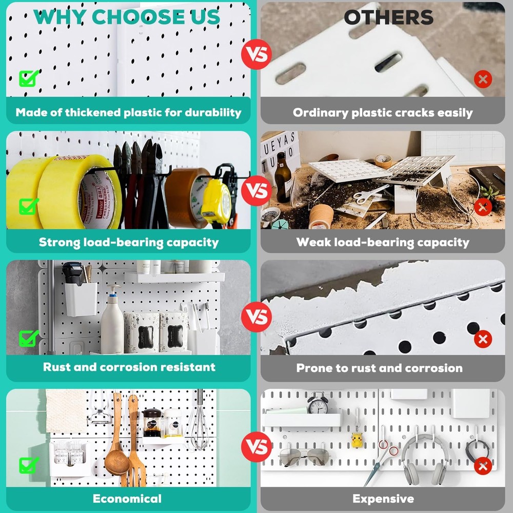 6Pcs Peg board, Pegboard Wall Organizer Panels, Wall Mount Display Small Pegb...