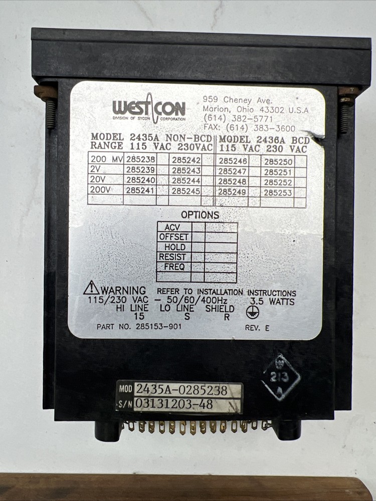 Westcon,2435A-0285238,Panel Meter