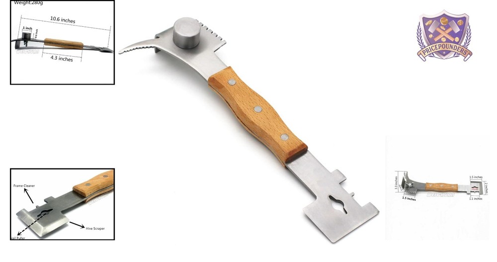 Lightweight Beekeeping Hive Scraper Tool with Multi-Function Beech Wood Handle