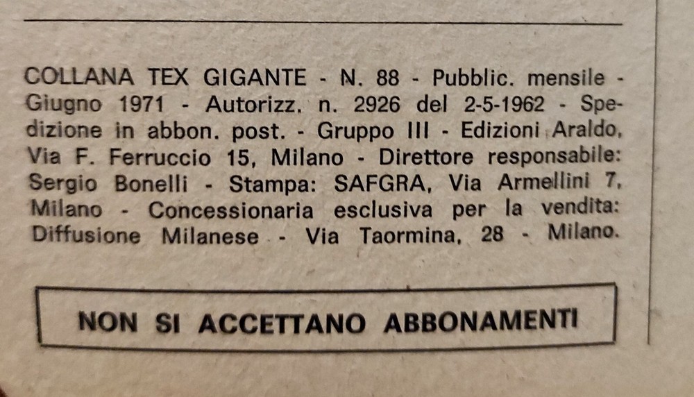 TEX GIANT Comic No. 88 Bonelli 1971 Read Description