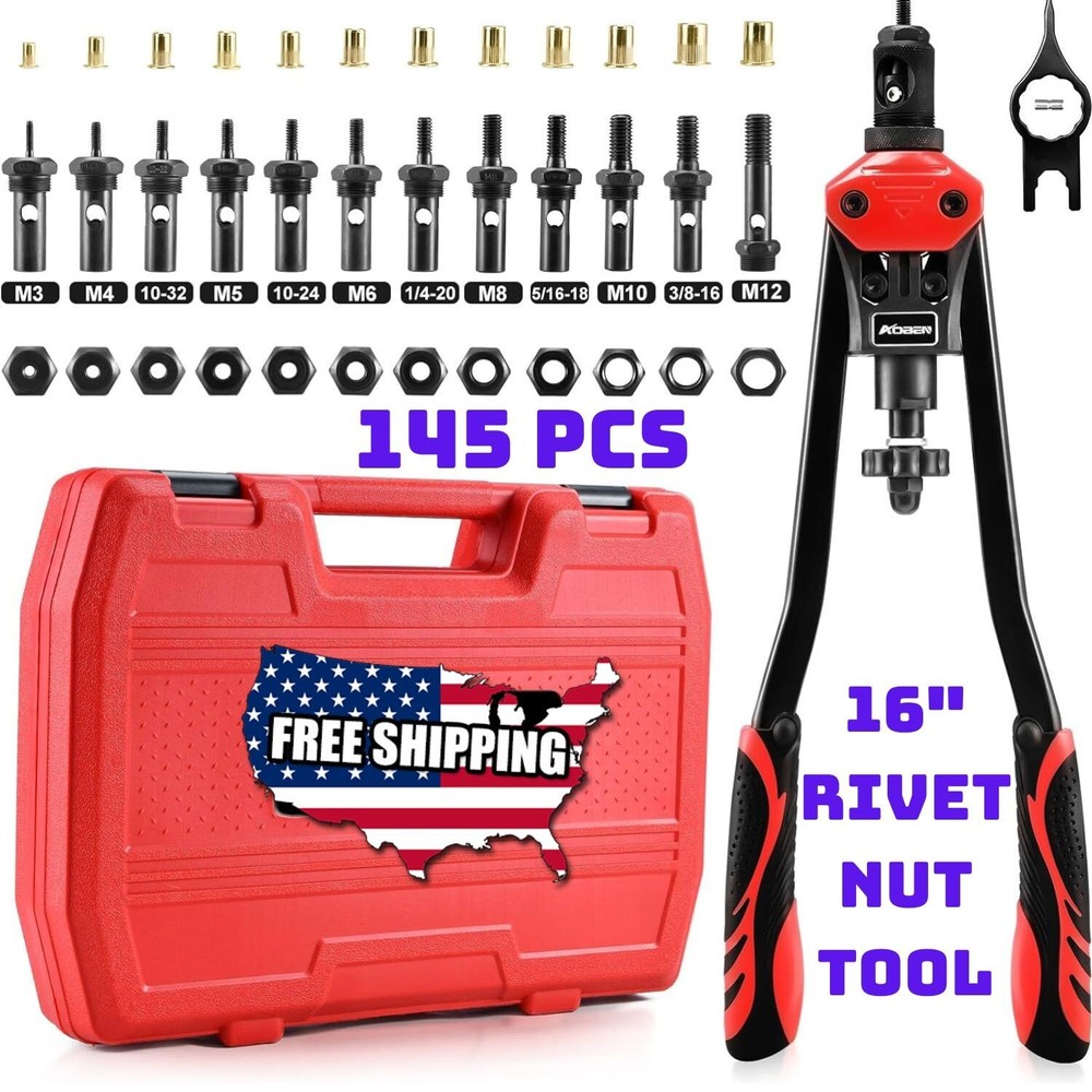 145Pcs Rivnuts 16" Rivet Nut Tool, Professional Hand Rivet Nut Setter Kit