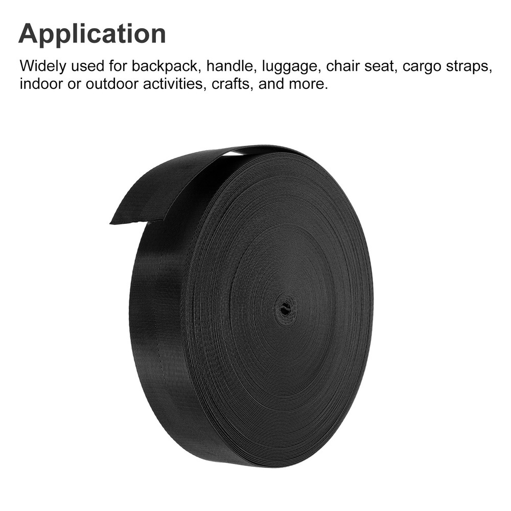 Flat Nylon Webbing Strap 2 Inch 50 Yards Black for Backpack