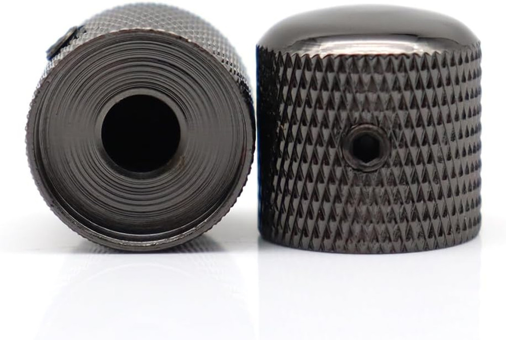 3Pcs Guitar Knobs Black Nickel Metal Volume Tone Dome Speed Control Knobs with A