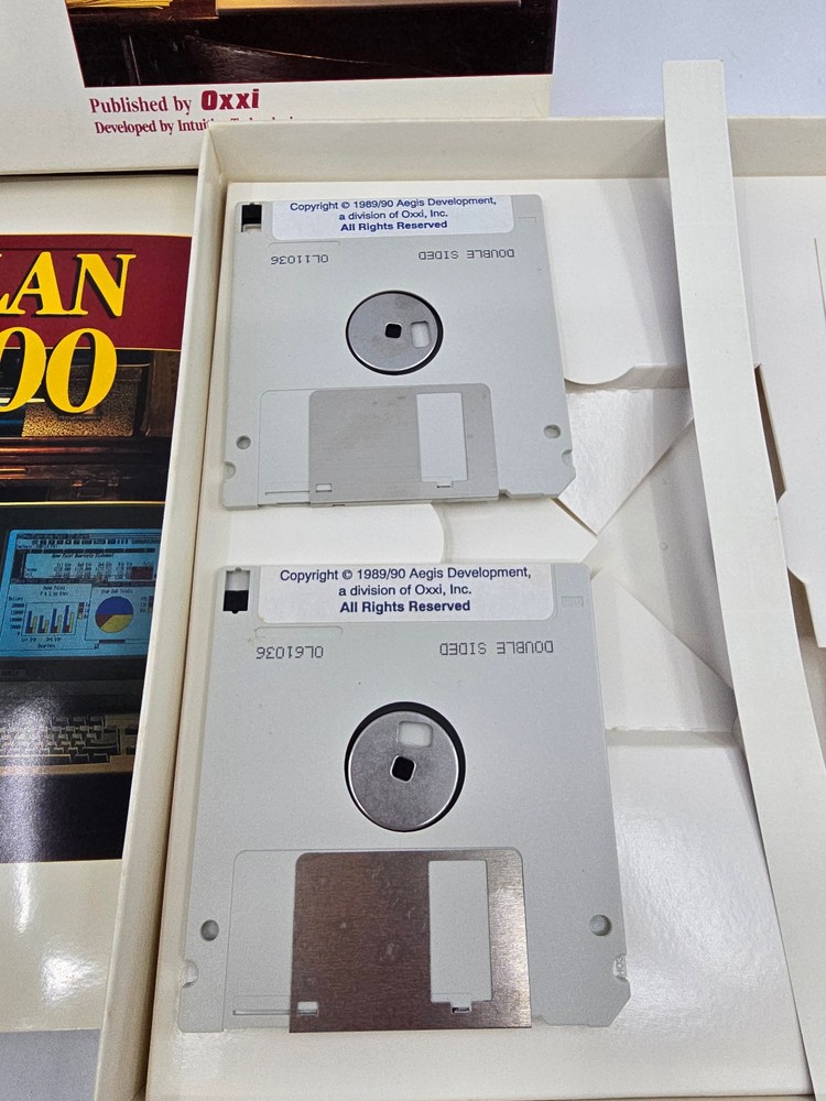 Vintage Amiga MaxiPlan 500 Spreadsheet Software CIB Complete Oxxi Aegis 2 Disk