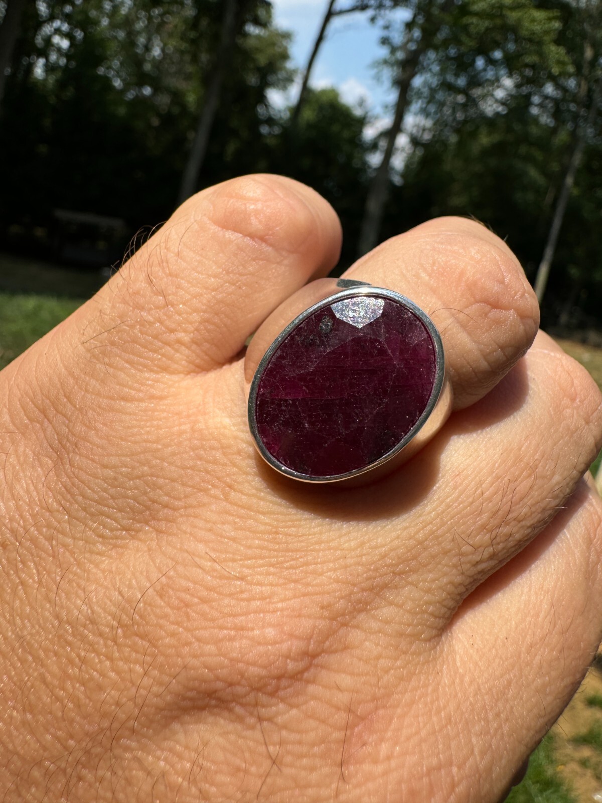 Large 18ct Genuine Ruby Mens Real Solid 925 Sterling Silver Oval Signet Ring