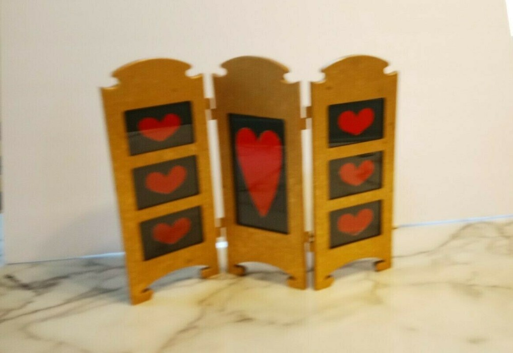 Red Hearts Stained Glass window panel - tri-fold windowsill panel freestanding 