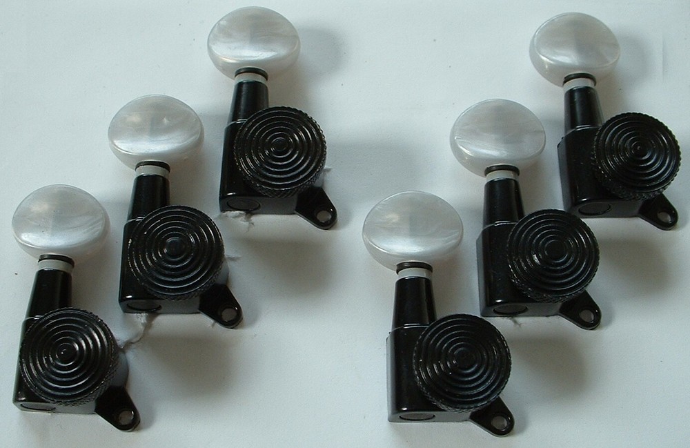 BLACK LOCKING TUNERS w/ PEARL KNOBS 6-Inline Strat Guitar **NEW**