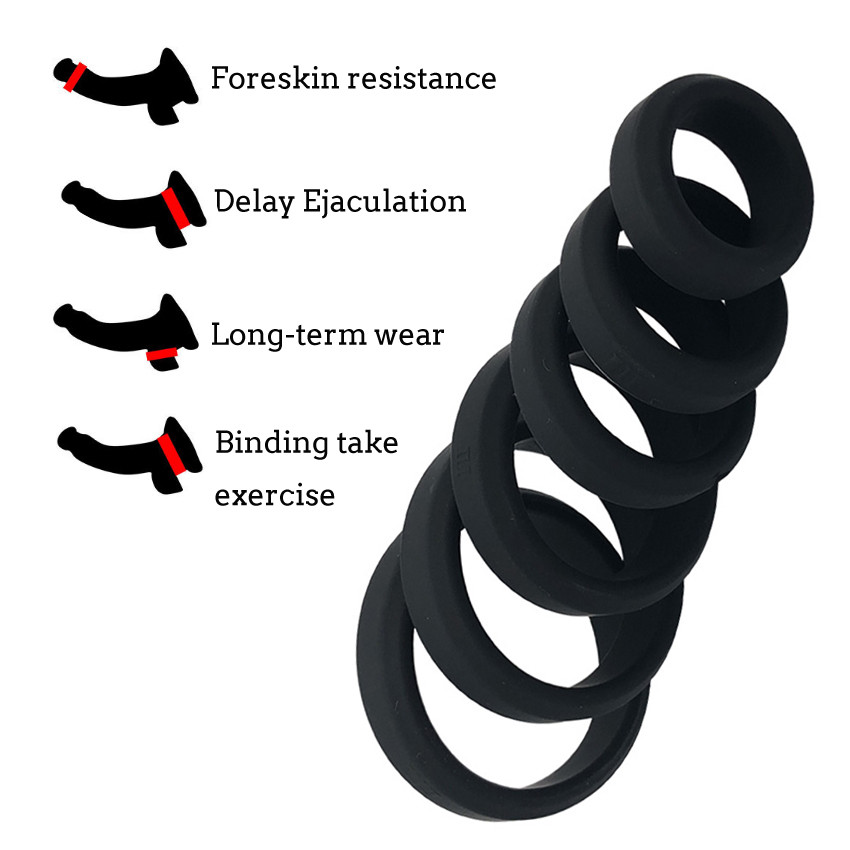 6PCS Men-Scrotum-Squeeze-Ring-Chastity-Ball Stretcher Enhancer Delay Ejaculation
