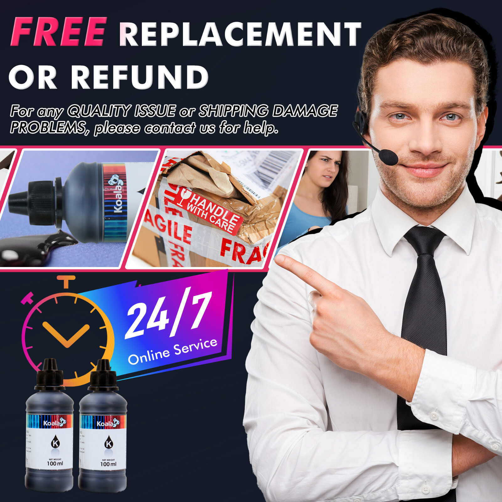 Koala Black Ink Refill Kit HP 60 61 62 63 64 65 67 910 950 951 962 564 Printer