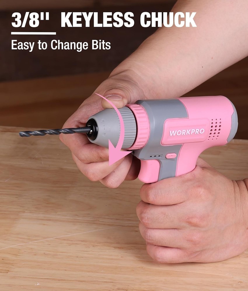 Versatile and Chic 8V Pink Cordless Drill with USB-C Charging & Variable Speed