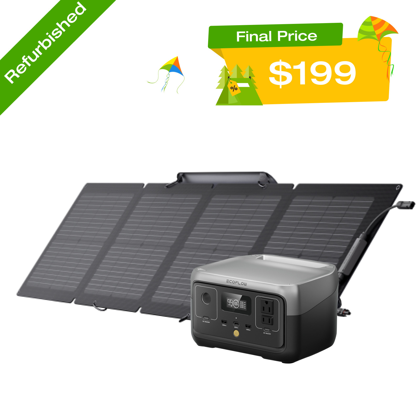 EcoFlow Solar Generator RIVER 2 256Wh+110W Solar Panel Certified Refurbished