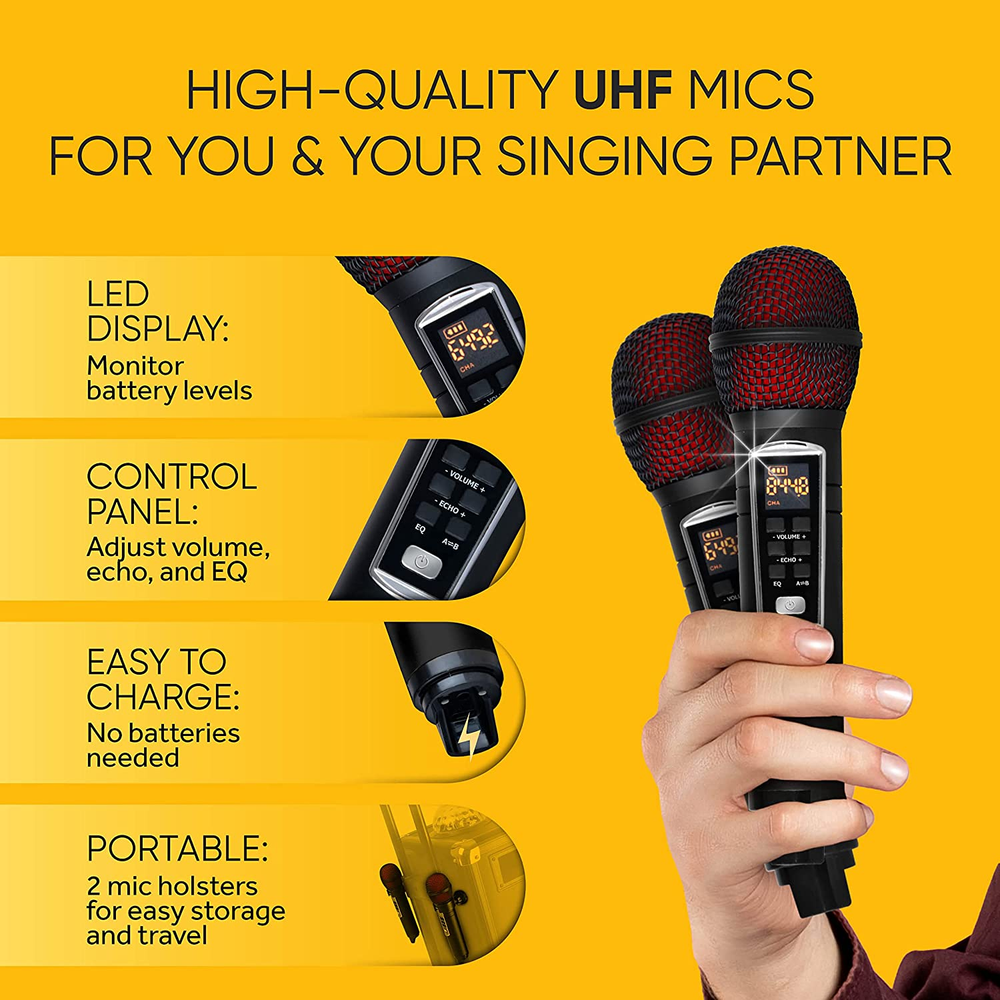 Karaoke Machine Bluetooth Portable Singing Speaker System with Mics, Party Light