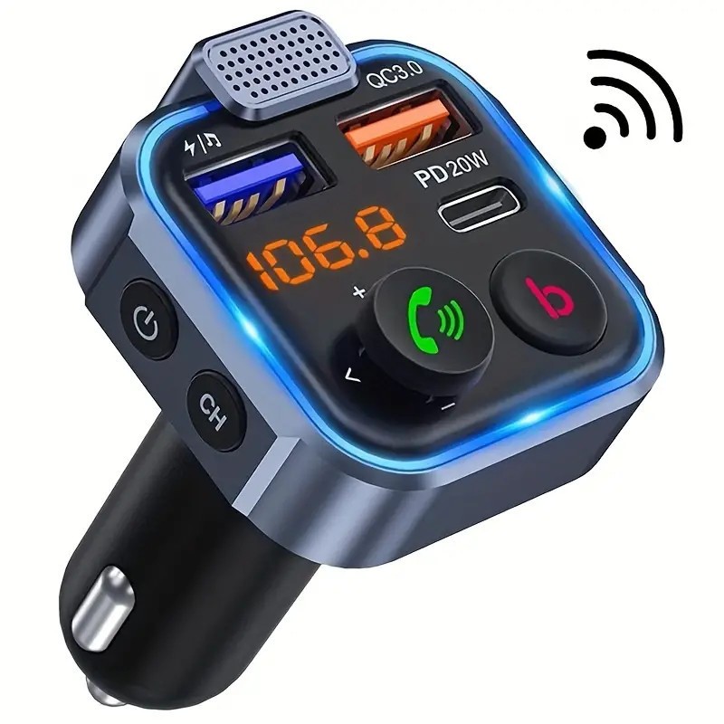 Bluetooth 5.0 Car Wireless FM Transmitter Adapter USB PD Charger AUX Hands-Free