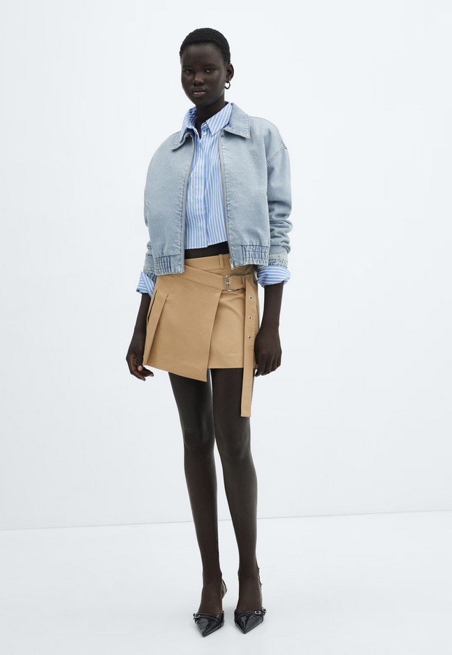 NWT MANGO MNG LIGHT BLUE DENIM BOMBER JACKET SZ S SMALL