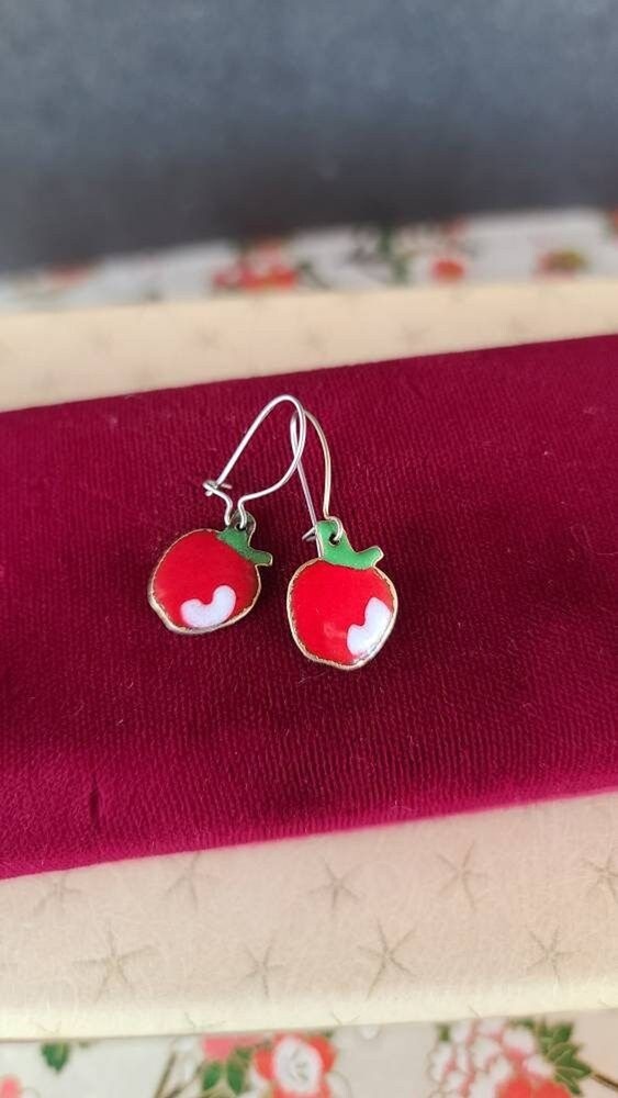 Enamel Apple Dangling Earrings