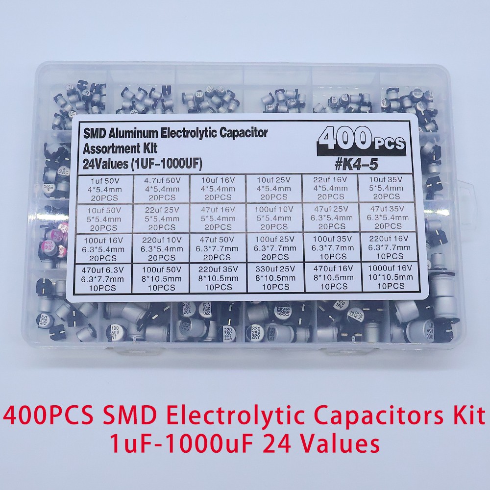 400PCS SMD Aluminium Capacitors 1uF-1000uF 24 Types Pre-Sorted​