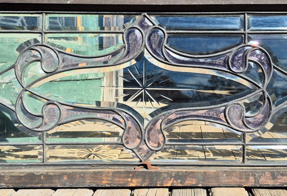 GREAT ANTIQUE BEVELED STAINED GLASS WINDOW
