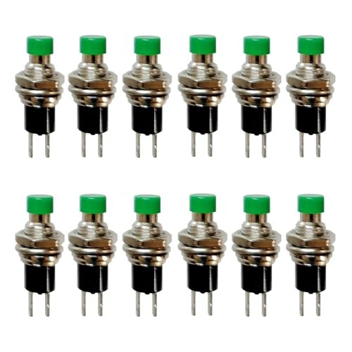 12 Pcs PBS-110 7mm SPST Momentary Mini Push Button Switch Green Normally Open