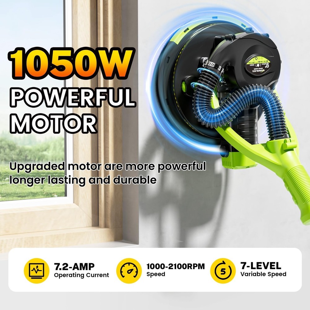 Drywall Sander, 1050W 7.2A Popcorn Ceiling Removal Tool, Automatic Drywall Sa...
