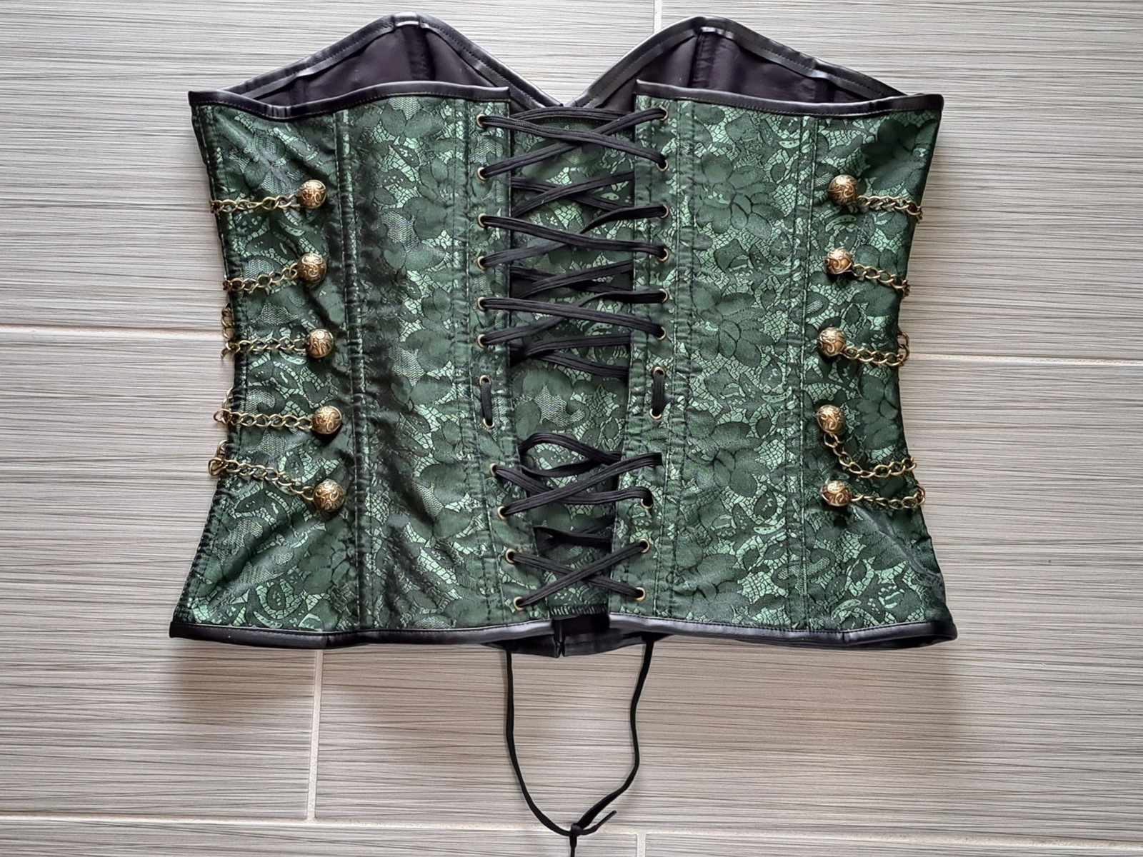 Charmain Corset Women Steampunk Green Brocade Chains Gothic 2XL Renaissance