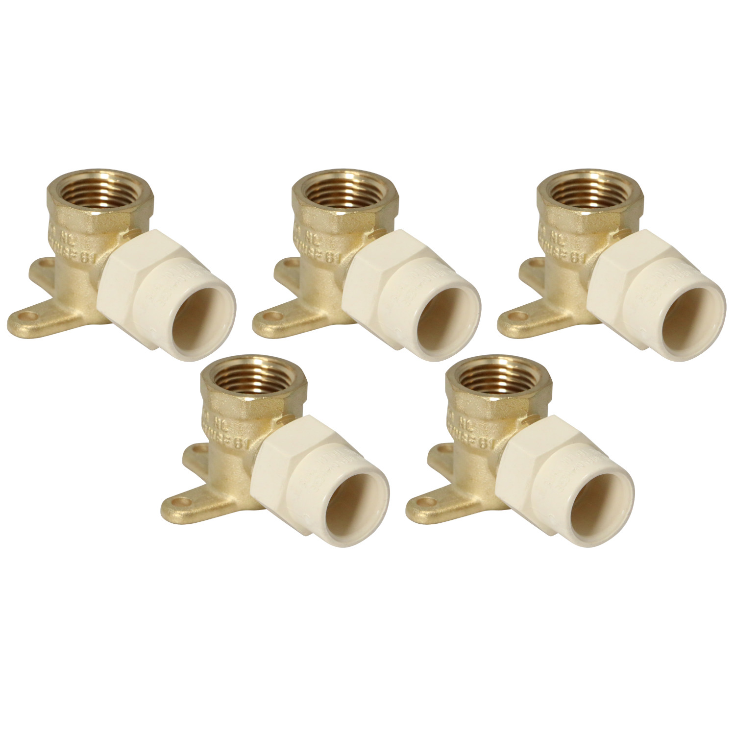 5 Pack XFITTING  1/2" Female NPT x 1/2" CPVC Drop Ear Elbow, Lead Free Brass
