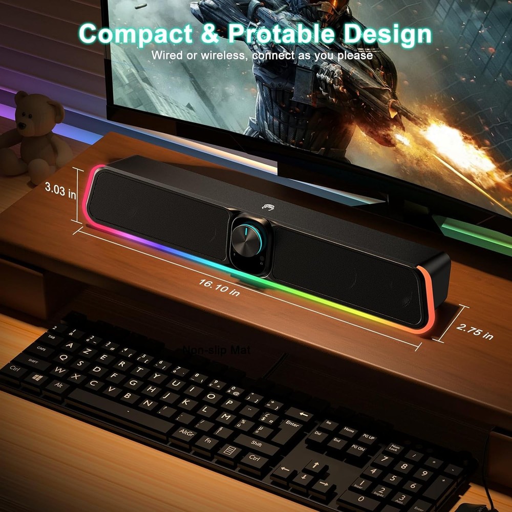 Computer Speakers - Wired USB Powered Bluetooth E-3568 Black, Black