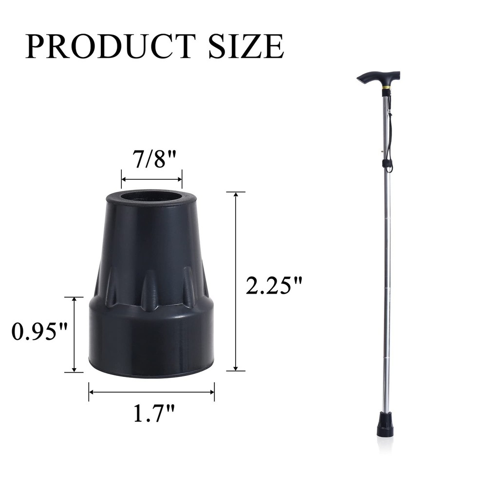 Rubber Cane Tips 7/8 Inch Cane Tips Replacement, Black, 2Pack 7/8"