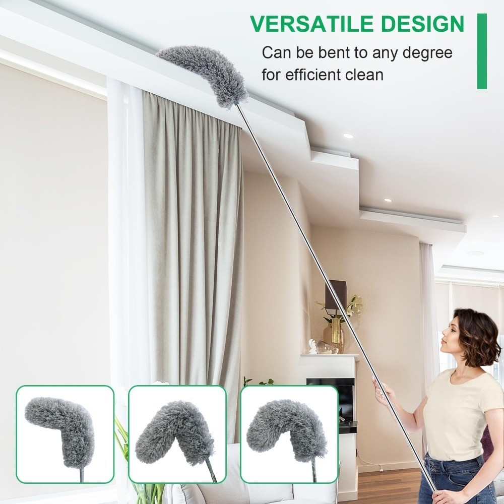 Extendable Microfiber Feather Duster with Long Telescopic Pole Washable Bendable