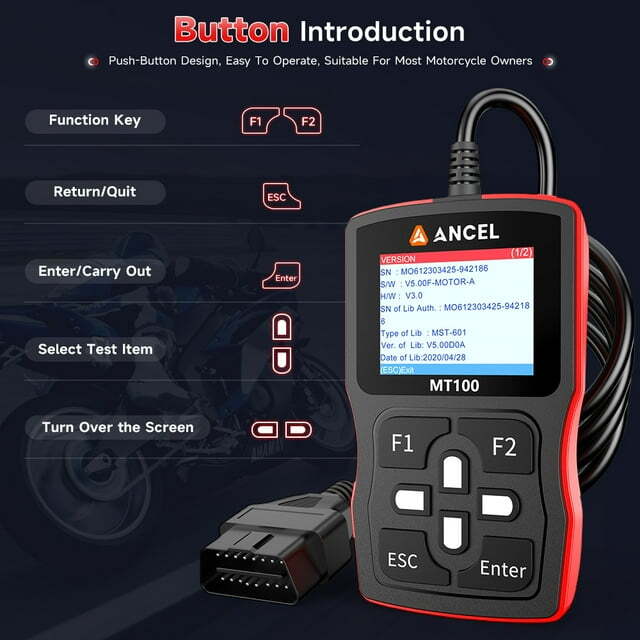 ANCEL MT100 Motorcycle Diagnostic Scan Tool Code Reader ABS Engine Code Scanner