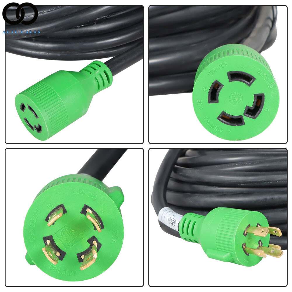 30 Amp 10~100FT Generator RV Extension Power Cord L14-30P/R 4 Prong Twist Lock