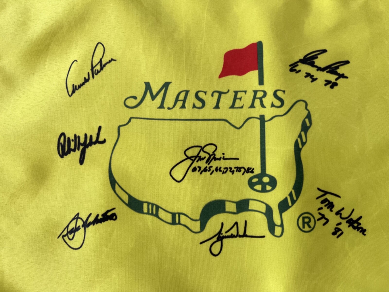 Masters Souvenir Flag w Tiger Woods,Jack Nicklaus,Arnold Palmer,Seve,Phil,Player