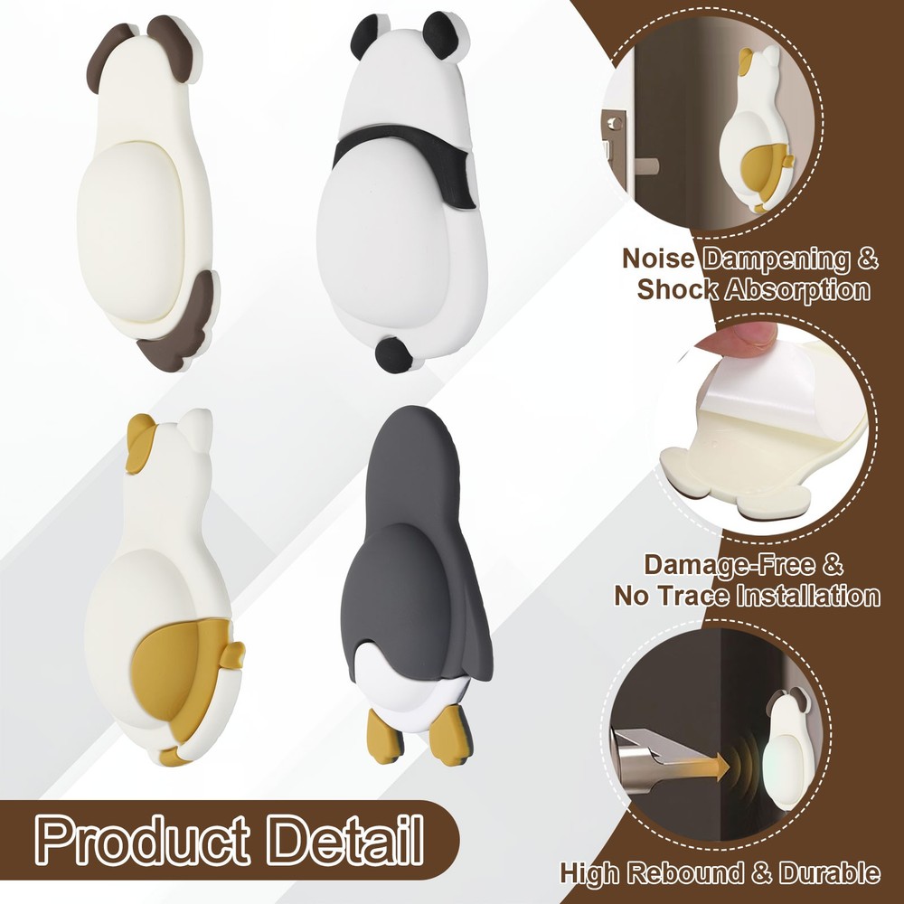 4Pcs Door Knobs Stopper, Dog Door Handle Bumper Guards, White/Brown