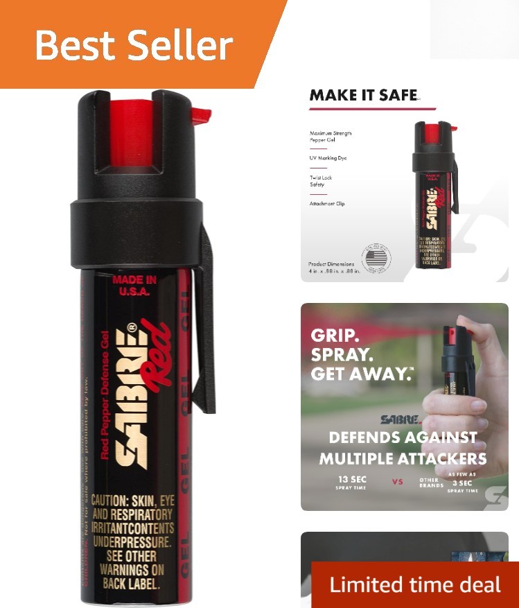 Compact Pepper Gel Spray with Clip - 35 Bursts & UV Dye for Maximum Safety