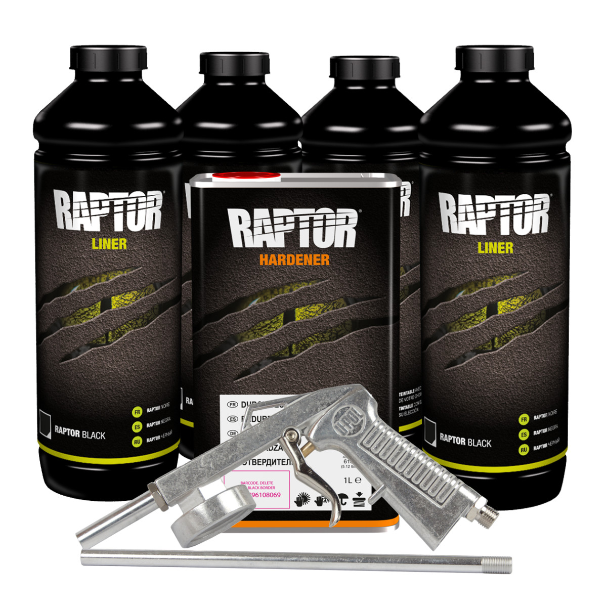 U-POL 820 Raptor Black Spray-On Truck Bed Liner Kit w/ FREE Spray Gun (4 Liter)