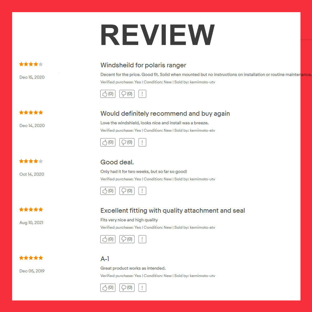 KEMIMOTO for Polaris Ranger 570 XP 900/1000 /Crew XP1000 Full Windshield 2013-25