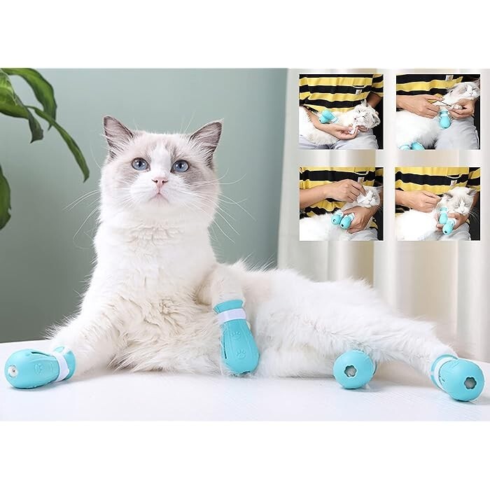 Tmsuxin Silicone cat boots Anit- scratch bathing adjustable NEW Protective