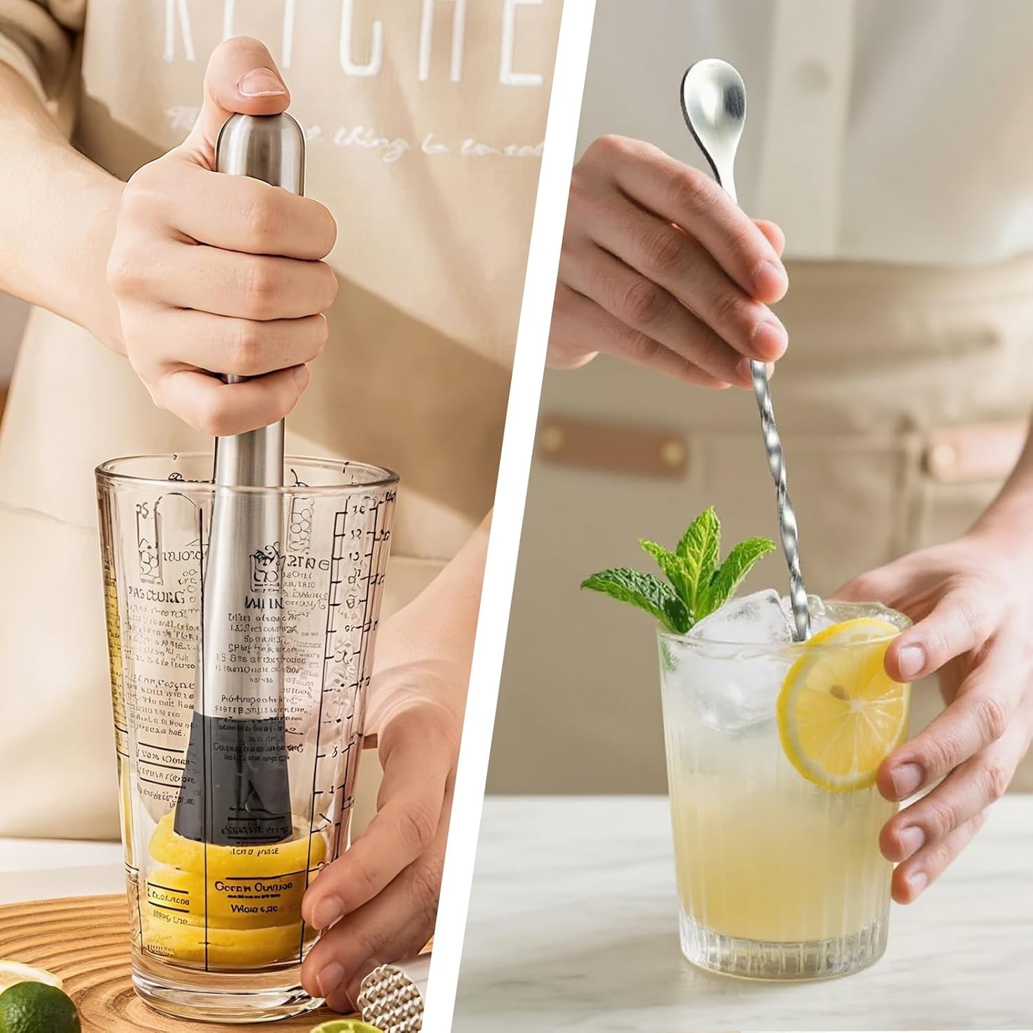 2Pcs 10'' Muddler and Spoon Set for Cocktails 304 Stainless Muddler+spoon