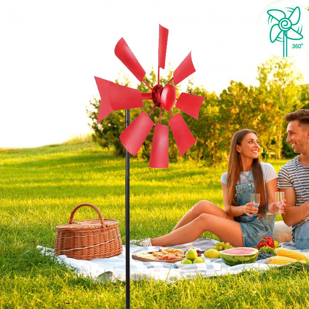 Rustic Garden Windmill Stakes - Iron Rotating, Multi-Color Yard Decor