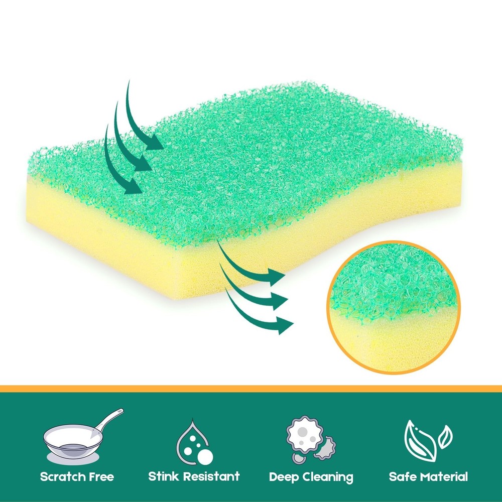 Scrub Sponge, 4 Pack Dual-Sided Temperature-Responsive Scrubber - Non-Scratch...