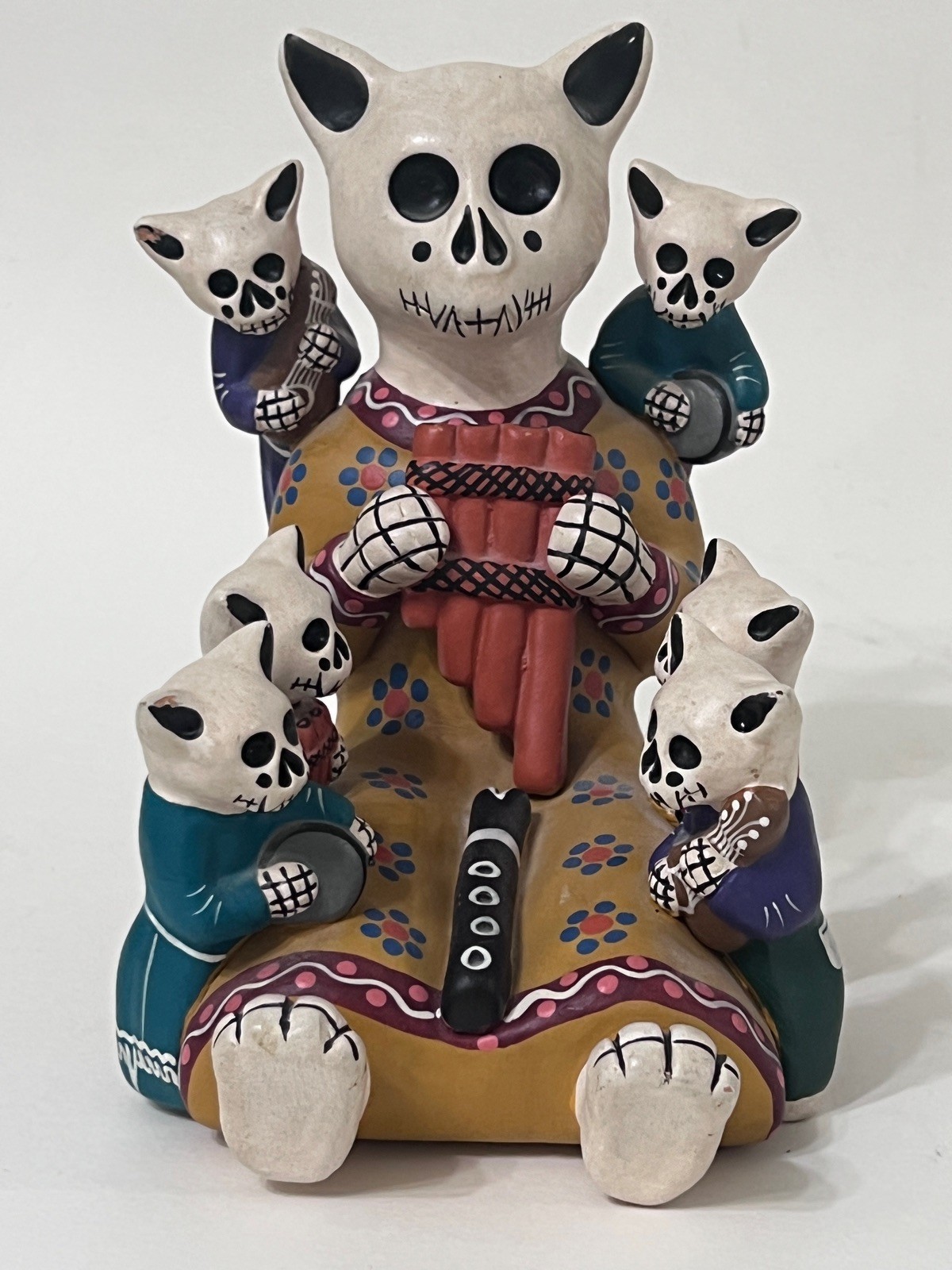 Day of the Dead Storyteller Ceramic Cat Peru Cat with Kittens Handmade