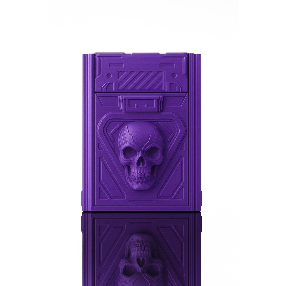 Core Decay Deck Box, futuristic skull sci-fi design, dice tray