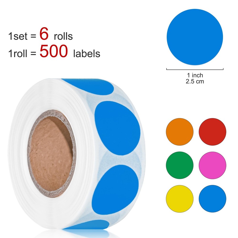 Hoewina 3000Pcs Colored Dot Stickers, 1" Label Sticker Round Color Coding Lab...