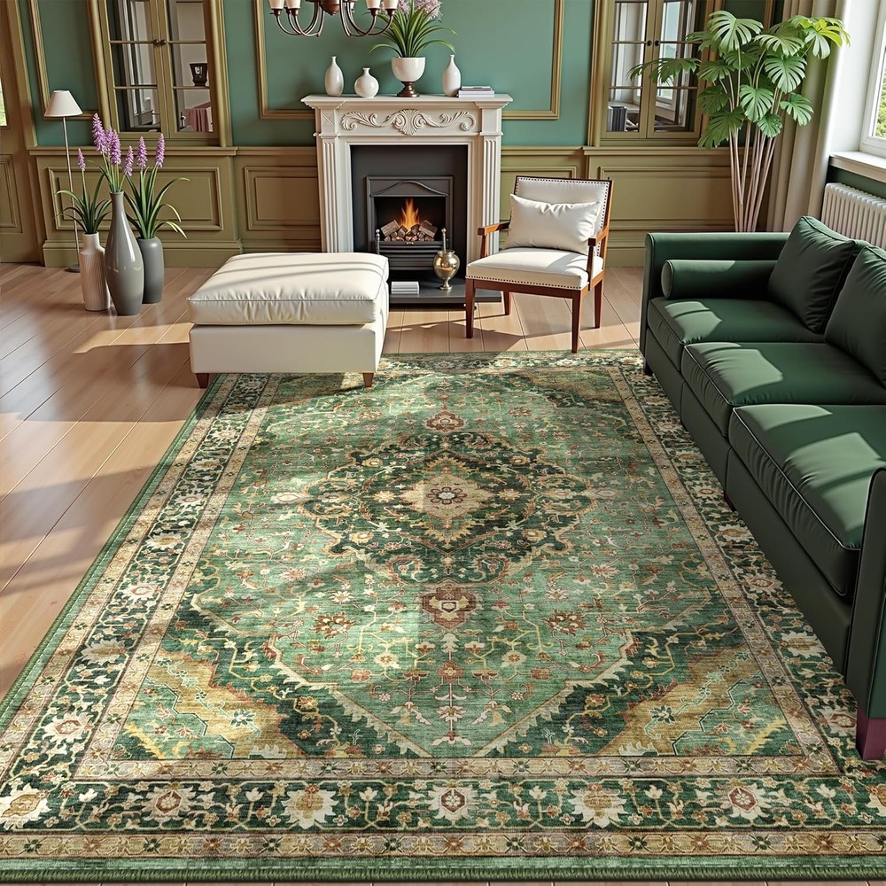 Green Rugs for Bedroom Area 5x7 5' x 7' (Rectangular), Border