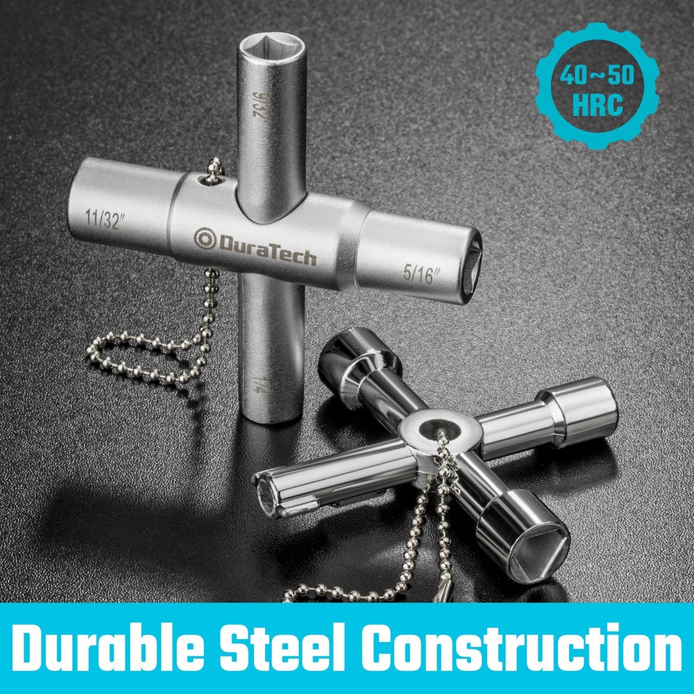 DURATECH 4 Way Sillcock Key Set, Utility Key, Multi-functional 2-Pack, Silver