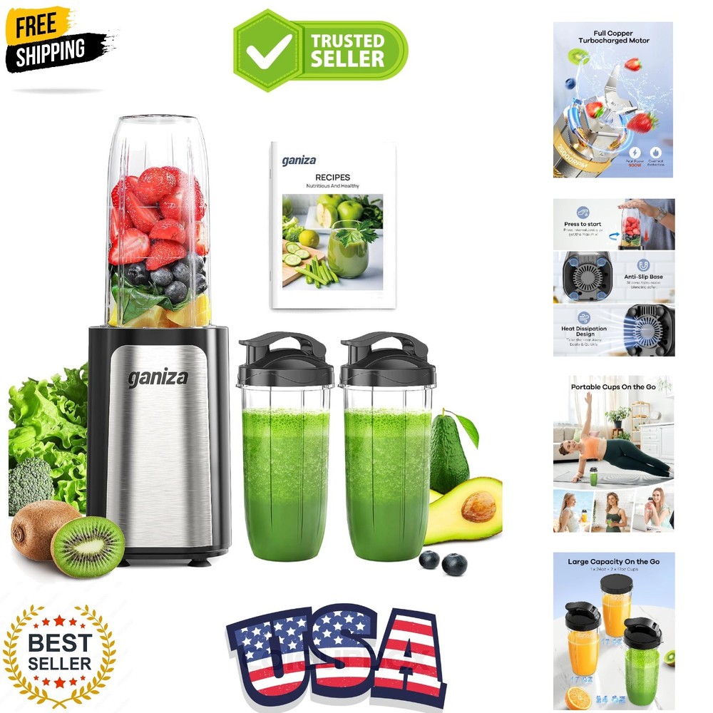 Compact 900W Personal Blender for Smoothies - Includes Nutritious Recipes