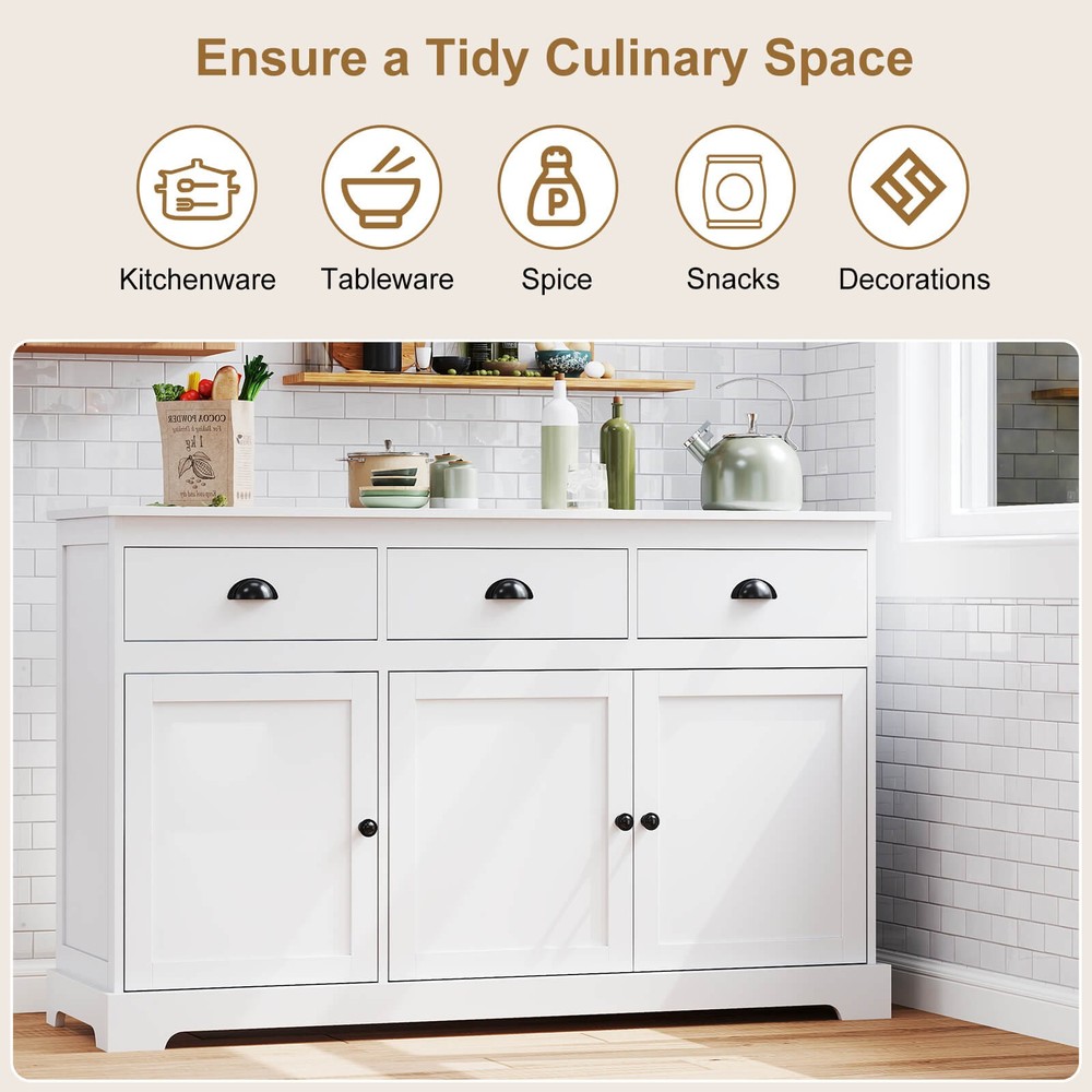 3 Drawers Sideboard Buffet Cabinet Console Table Kitchen Storage Cupboard White