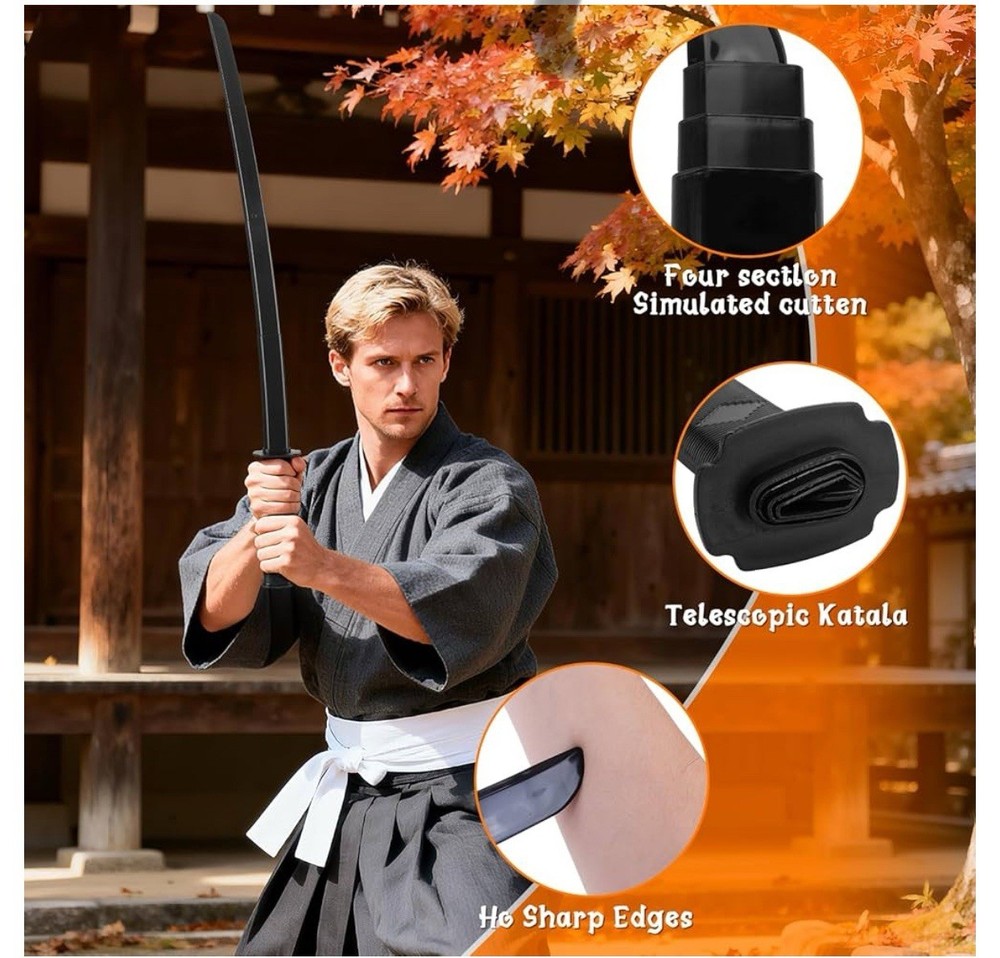 2Pcs 3DPrinted Gravity Retractable Samurai Sword Model Large, Black