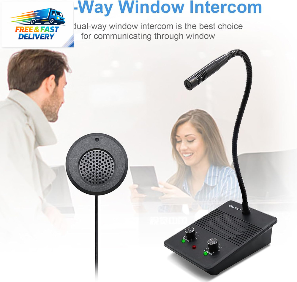 Window Speaker Intercom System,Dual Way Anti-Interference Intercommunication Mic